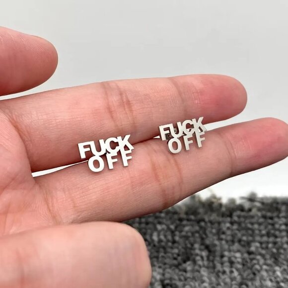 ($6) F*ck Off Studs - Silver - Picture 1 of 2